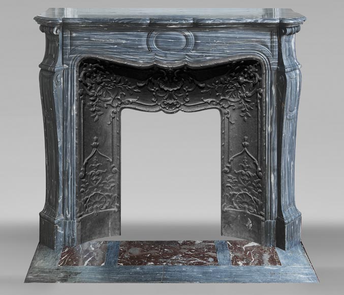 Louis XV style fireplace, Pompadour model, in blue Turquin marble Louis XV style fireplace, Pompadour model, in blue Turquin marble-0