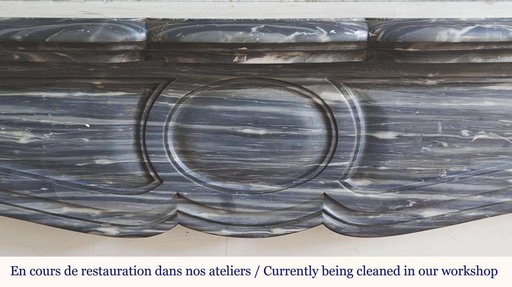 Louis XV style fireplace, Pompadour model, in blue Turquin marble Louis XV style fireplace, Pompadour model, in blue Turquin marble-1