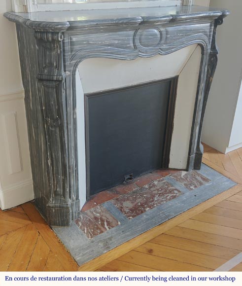 Louis XV style fireplace, Pompadour model, in blue Turquin marble Louis XV style fireplace, Pompadour model, in blue Turquin marble-2