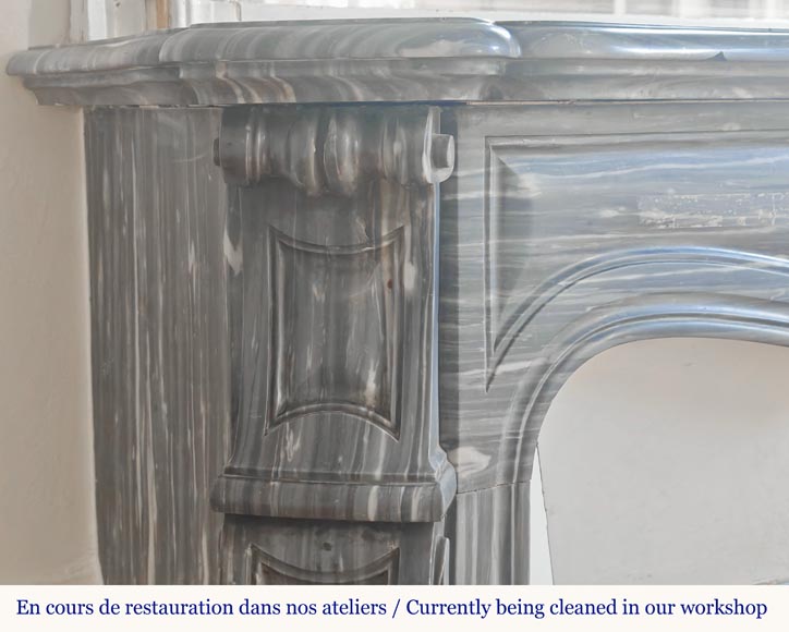 Louis XV style fireplace, Pompadour model, in blue Turquin marble Louis XV style fireplace, Pompadour model, in blue Turquin marble-3