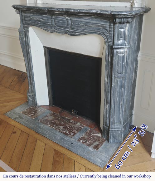 Louis XV style fireplace, Pompadour model, in blue Turquin marble Louis XV style fireplace, Pompadour model, in blue Turquin marble-5
