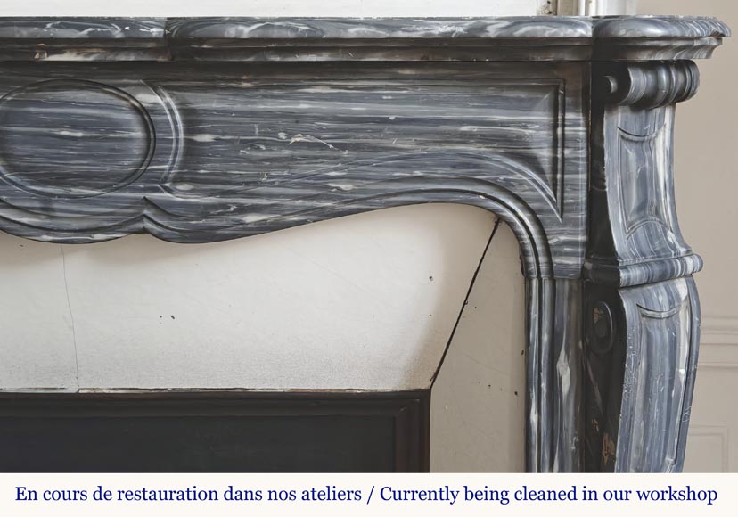 Louis XV style fireplace, Pompadour model, in blue Turquin marble Louis XV style fireplace, Pompadour model, in blue Turquin marble-6