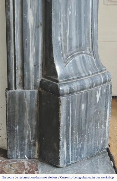 Louis XV style fireplace, Pompadour model, in blue Turquin marble Louis XV style fireplace, Pompadour model, in blue Turquin marble-7