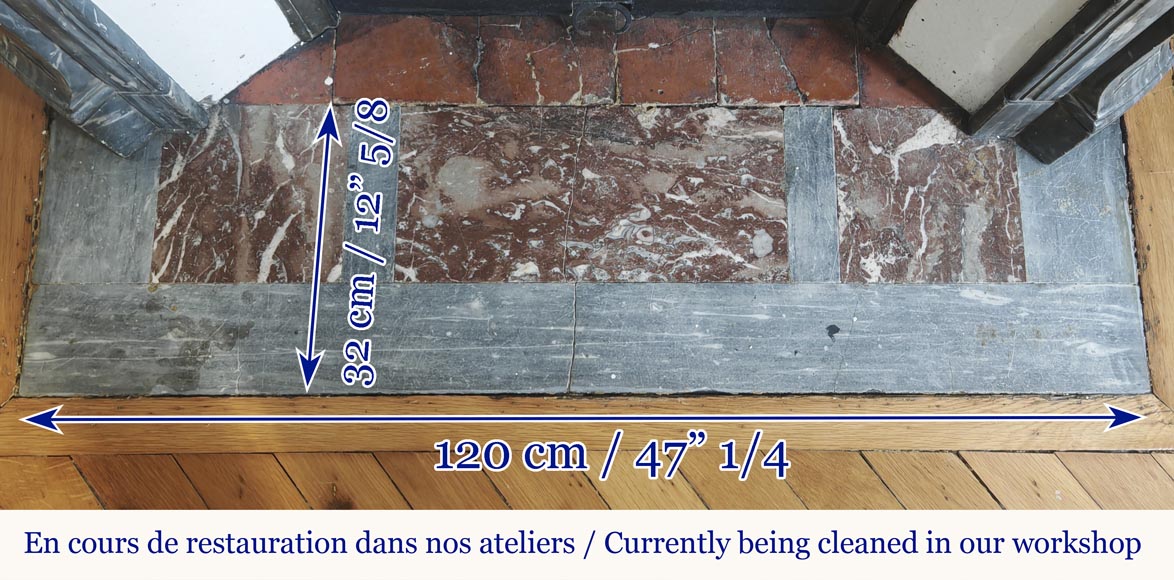 Louis XV style fireplace, Pompadour model, in blue Turquin marble Louis XV style fireplace, Pompadour model, in blue Turquin marble-8