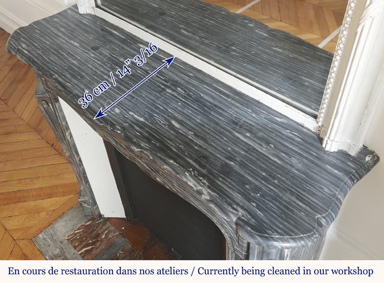 Louis XV style fireplace, Pompadour model, in blue Turquin marble Louis XV style fireplace, Pompadour model, in blue Turquin marble-9