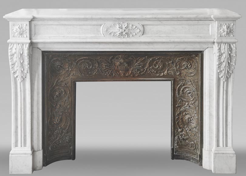 Louis XVI style fireplace with acanthus leaves, in Carrara marble Louis XVI style fireplace with acanthus leaves, in Carrara marble-0