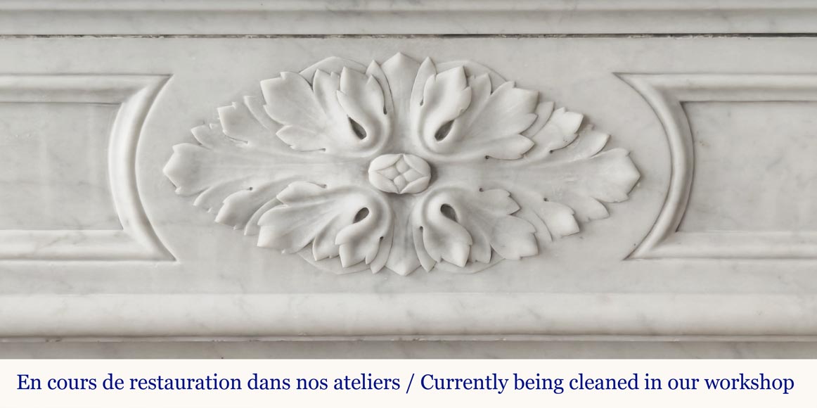 Louis XVI style fireplace with acanthus leaves, in Carrara marble Louis XVI style fireplace with acanthus leaves, in Carrara marble-1