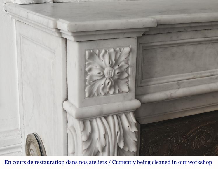 Louis XVI style fireplace with acanthus leaves, in Carrara marble Louis XVI style fireplace with acanthus leaves, in Carrara marble-3
