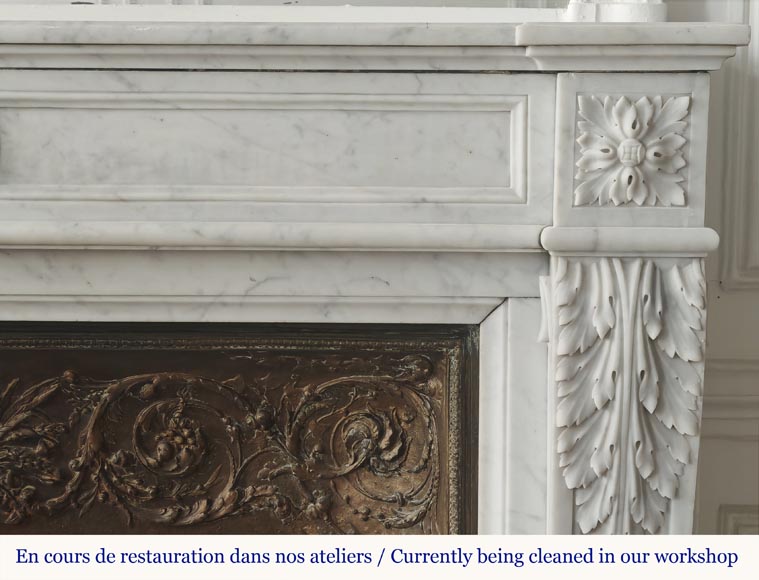 Louis XVI style fireplace with acanthus leaves, in Carrara marble Louis XVI style fireplace with acanthus leaves, in Carrara marble-7