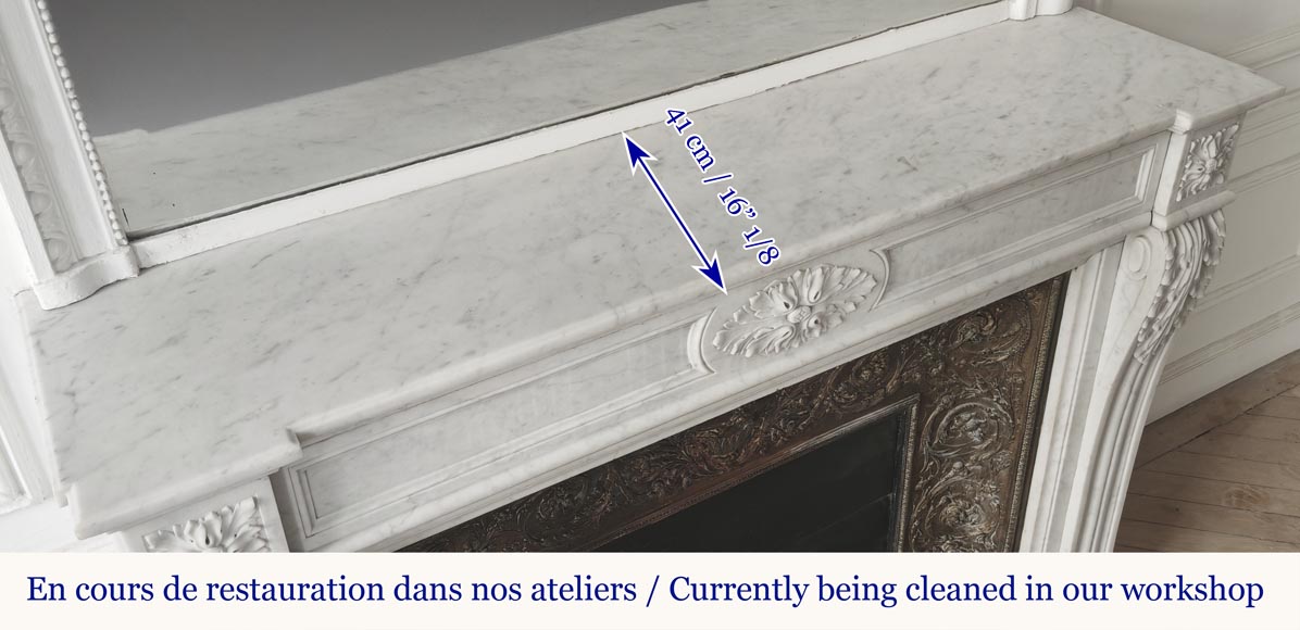 Louis XVI style fireplace with acanthus leaves, in Carrara marble Louis XVI style fireplace with acanthus leaves, in Carrara marble-10