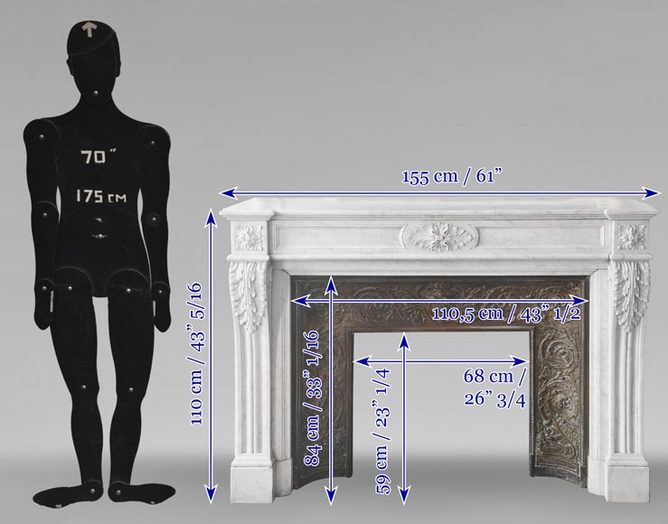 Louis XVI style fireplace with acanthus leaves, in Carrara marble Louis XVI style fireplace with acanthus leaves, in Carrara marble-11