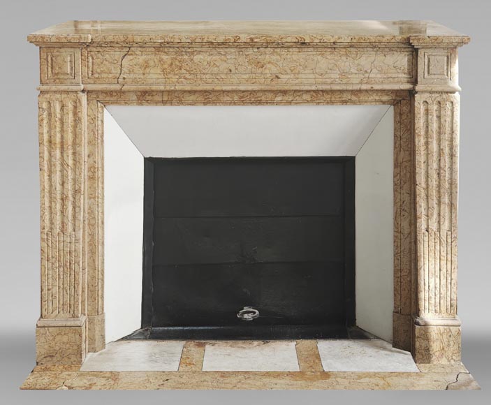 Louis XVI style fireplace with molded decoration, in yellow marble Louis XVI style fireplace with molded decoration, in yellow marble-0
