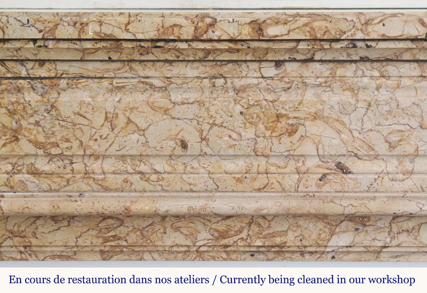 Louis XVI style fireplace with molded decoration, in yellow marble Louis XVI style fireplace with molded decoration, in yellow marble-1