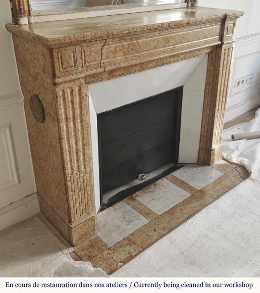 Louis XVI style fireplace with molded decoration, in yellow marble Louis XVI style fireplace with molded decoration, in yellow marble-2