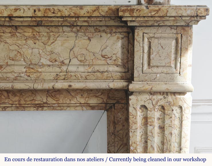 Louis XVI style fireplace with molded decoration, in yellow marble Louis XVI style fireplace with molded decoration, in yellow marble-6