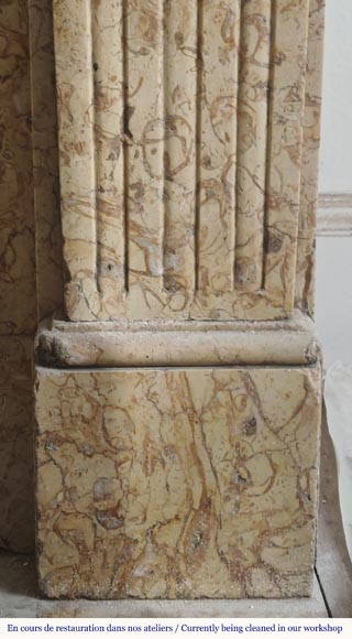 Louis XVI style fireplace with molded decoration, in yellow marble Louis XVI style fireplace with molded decoration, in yellow marble-7