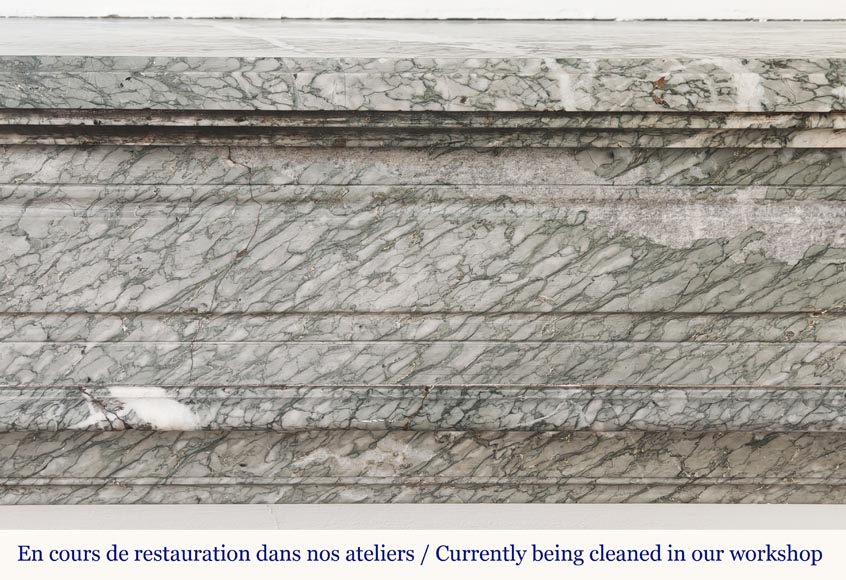 Louis XVI style fireplace with molded decoration, in green Campan marble Louis XVI style fireplace with molded decoration, in green Campan marble-1