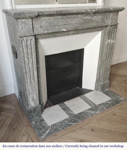 Louis XVI style fireplace with molded decoration, in green Campan marble Louis XVI style fireplace with molded decoration, in green Campan marble-2
