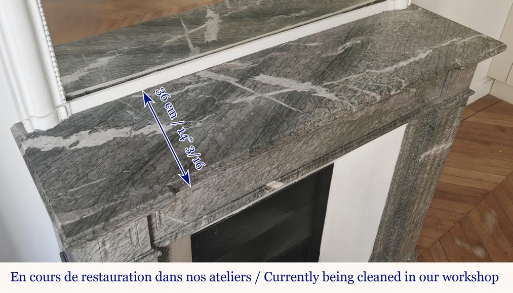 Louis XVI style fireplace with molded decoration, in green Campan marble Louis XVI style fireplace with molded decoration, in green Campan marble-8