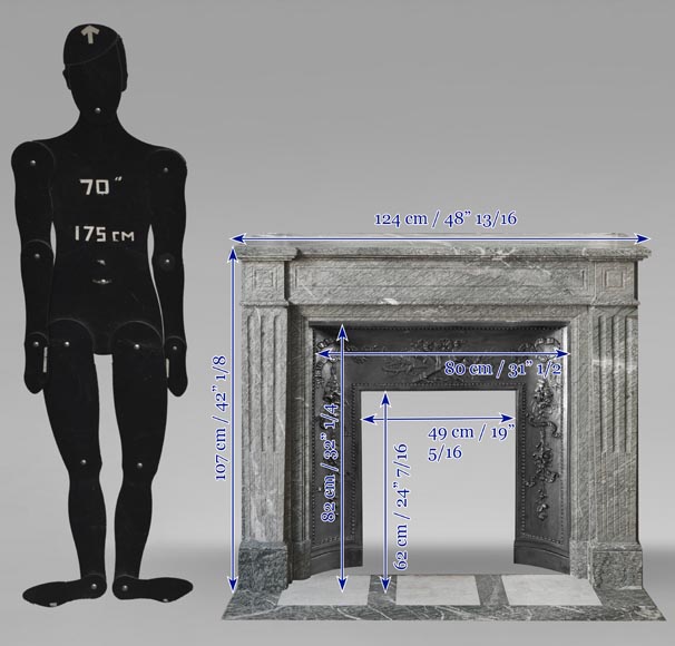 Louis XVI style fireplace with molded decoration, in green Campan marble Louis XVI style fireplace with molded decoration, in green Campan marble-9