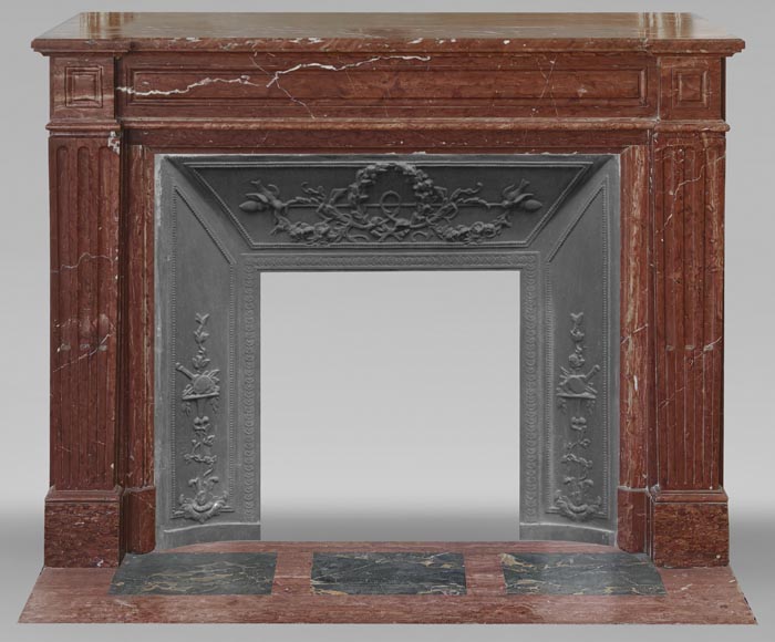 Louis XVI style fireplace in antique red marble Louis XVI style fireplace in antique red marble-0