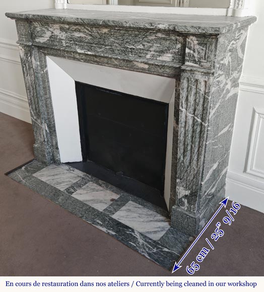 Louis XVI style fireplace molded in white-veined green Campan marble Louis XVI style fireplace molded in white-veined green Campan marble-5