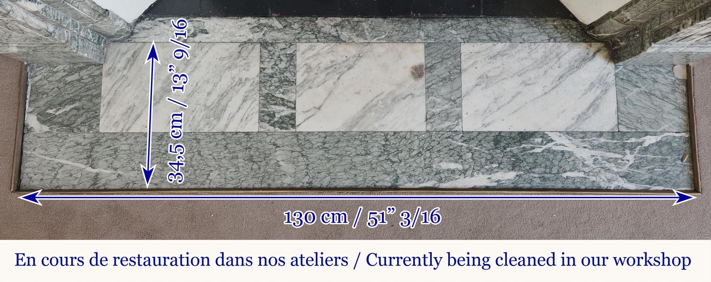 Louis XVI style fireplace molded in white-veined green Campan marble Louis XVI style fireplace molded in white-veined green Campan marble-8