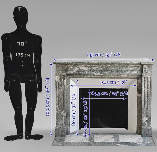 Louis XVI style fireplace molded in white-veined green Campan marble Louis XVI style fireplace molded in white-veined green Campan marble-10