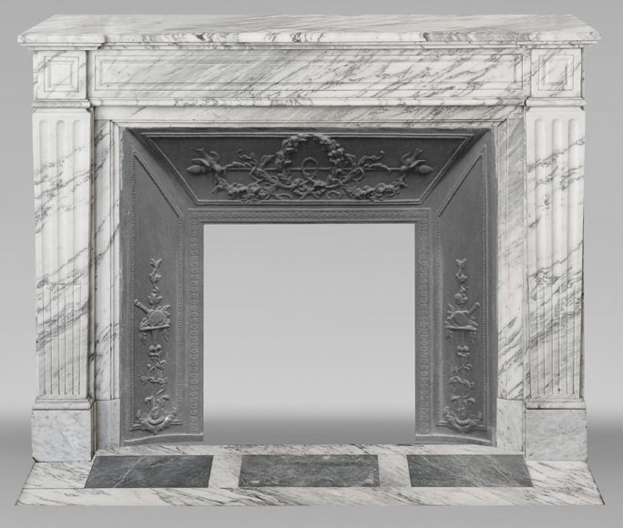 Louis XVI style fireplace in veined Carrara marble Louis XVI style fireplace in veined Carrara marble-0