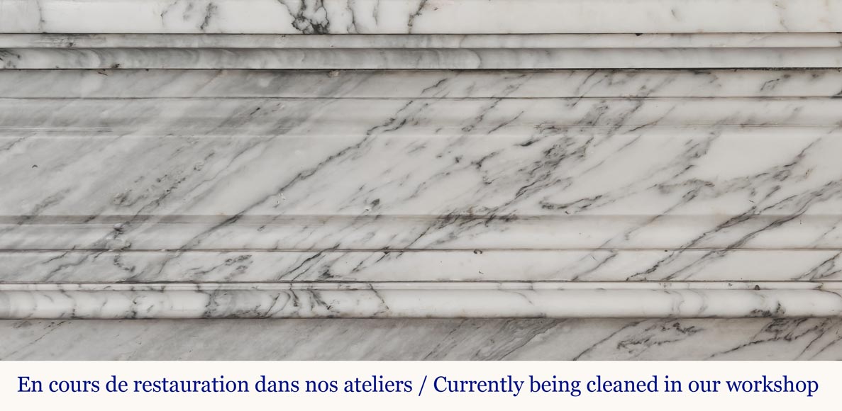 Louis XVI style fireplace in veined Carrara marble Louis XVI style fireplace in veined Carrara marble-1