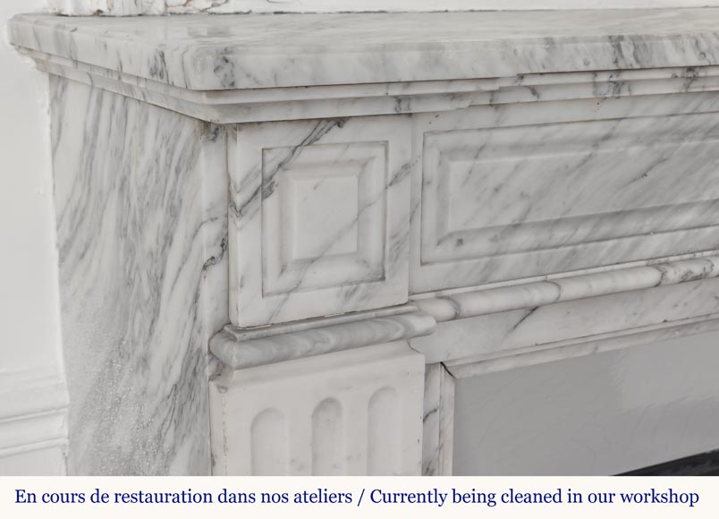 Louis XVI style fireplace in veined Carrara marble Louis XVI style fireplace in veined Carrara marble-3