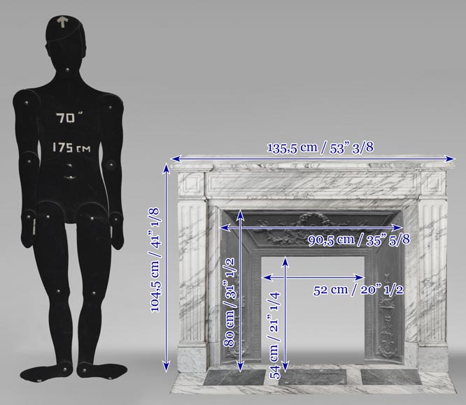 Louis XVI style fireplace in veined Carrara marble Louis XVI style fireplace in veined Carrara marble-9