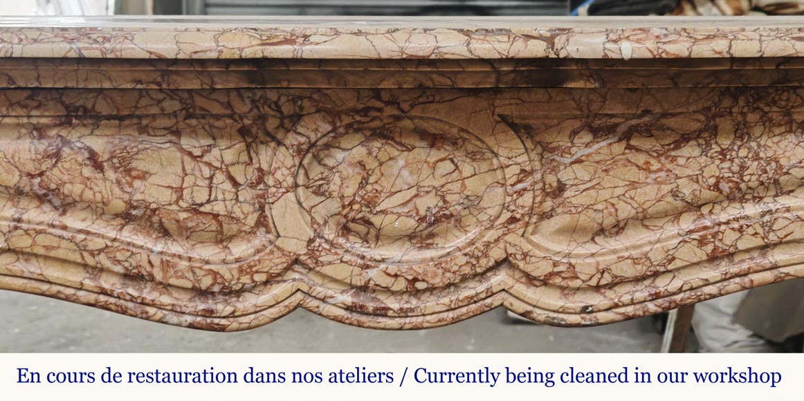 Louis XV style fireplace, Pompadour model, in brocatelle-type marble Louis XV style fireplace, Pompadour model, in brocatelle-type marble-1