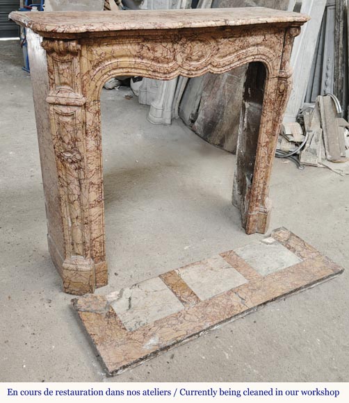 Louis XV style fireplace, Pompadour model, in brocatelle-type marble Louis XV style fireplace, Pompadour model, in brocatelle-type marble-2