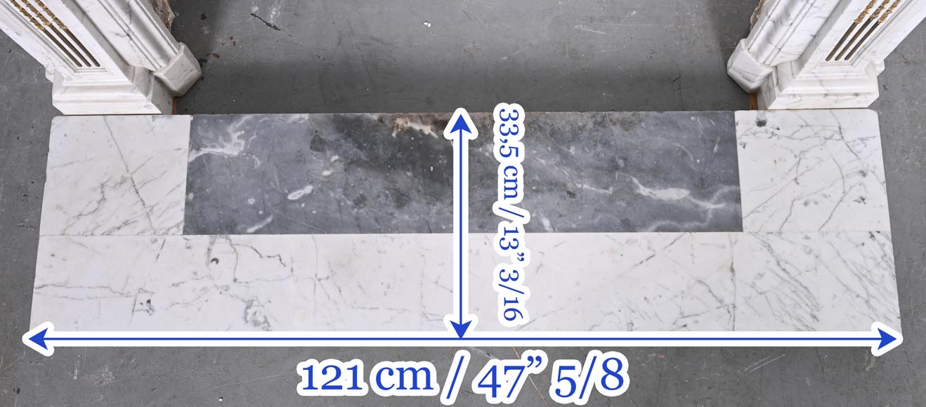 Louis XVI-Style Fireplace in Carrara Marble with Gilt Bronze Decoration Louis XVI-Style Fireplace in Carrara Marble with Gilt Bronze Decoration-15