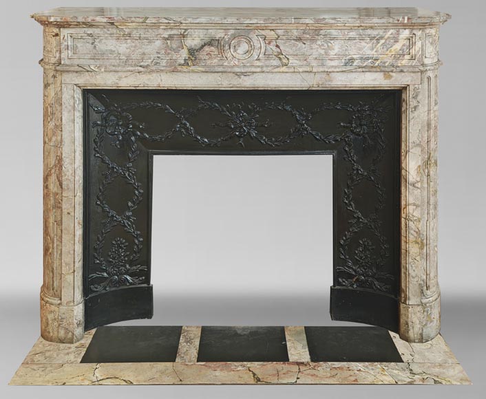 Louis XVI style fireplace with rounded corner, in Sarrancolin marble Louis XVI style fireplace with rounded corner, in Sarrancolin marble-0