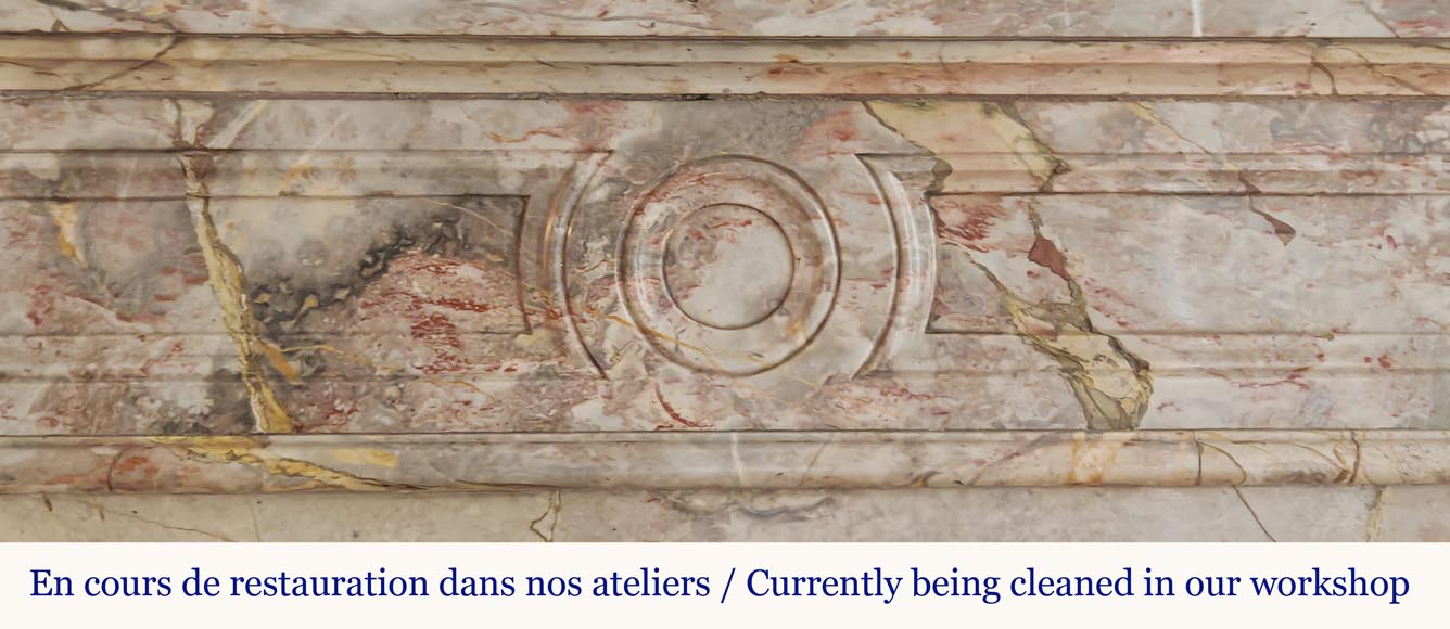 Louis XVI style fireplace with rounded corner, in Sarrancolin marble Louis XVI style fireplace with rounded corner, in Sarrancolin marble-1