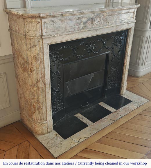 Louis XVI style fireplace with rounded corner, in Sarrancolin marble Louis XVI style fireplace with rounded corner, in Sarrancolin marble-2