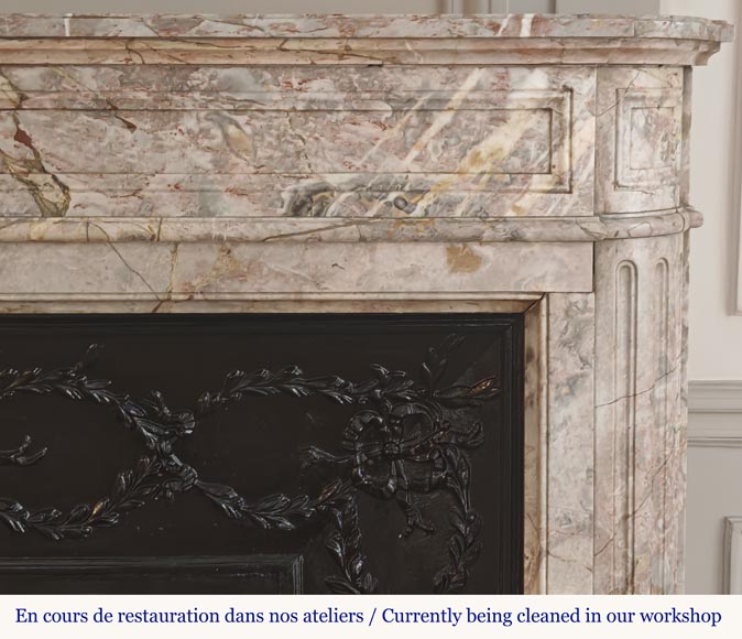 Louis XVI style fireplace with rounded corner, in Sarrancolin marble Louis XVI style fireplace with rounded corner, in Sarrancolin marble-5