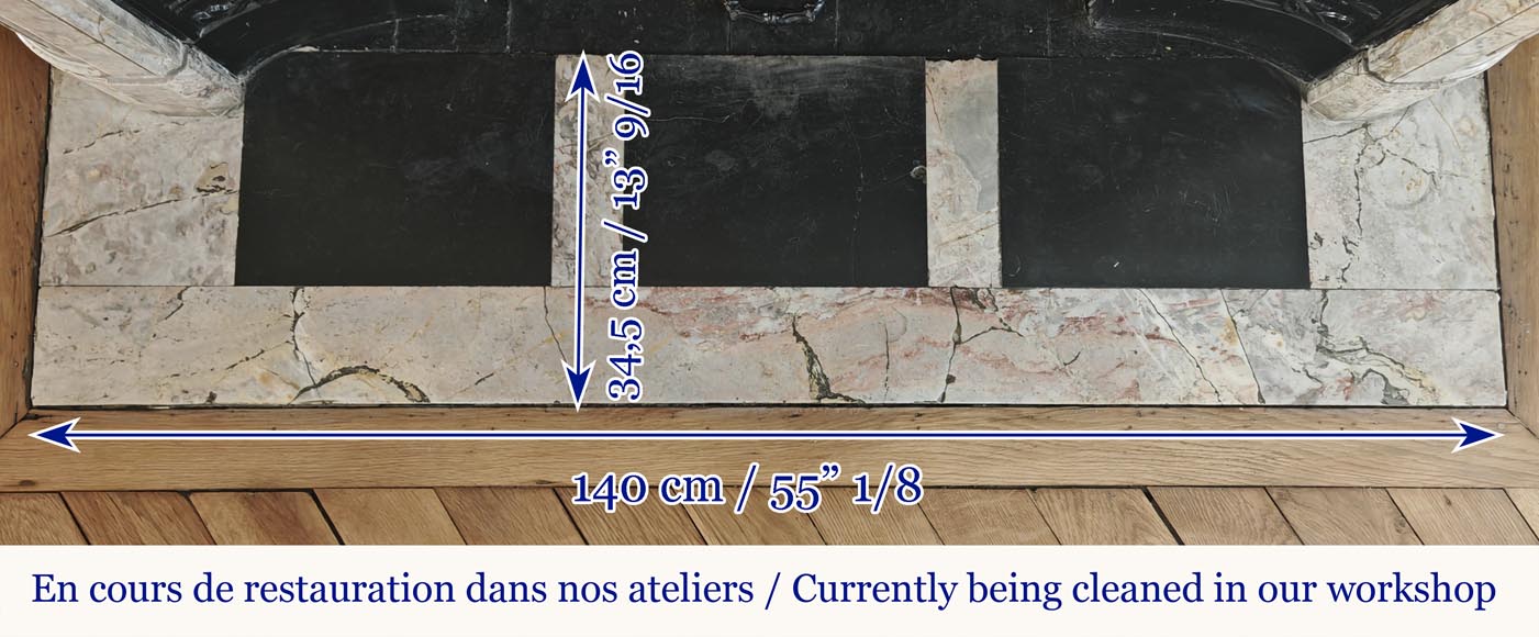 Louis XVI style fireplace with rounded corner, in Sarrancolin marble Louis XVI style fireplace with rounded corner, in Sarrancolin marble-7