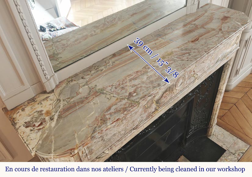 Louis XVI style fireplace with rounded corner, in Sarrancolin marble Louis XVI style fireplace with rounded corner, in Sarrancolin marble-8