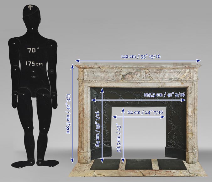 Louis XVI style fireplace with rounded corner, in Sarrancolin marble Louis XVI style fireplace with rounded corner, in Sarrancolin marble-10