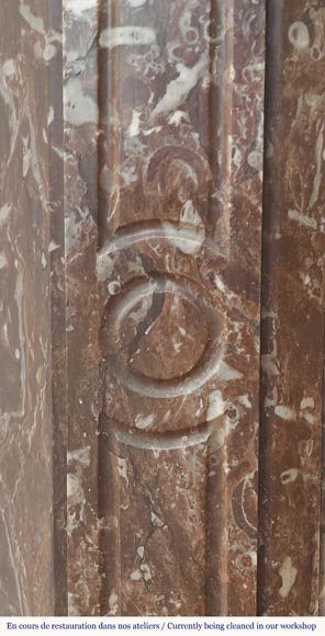 Louis XV style fireplace, Pompadour model, flat, in red marble from the North Louis XV style fireplace, Pompadour model, flat, in red marble from the North-2