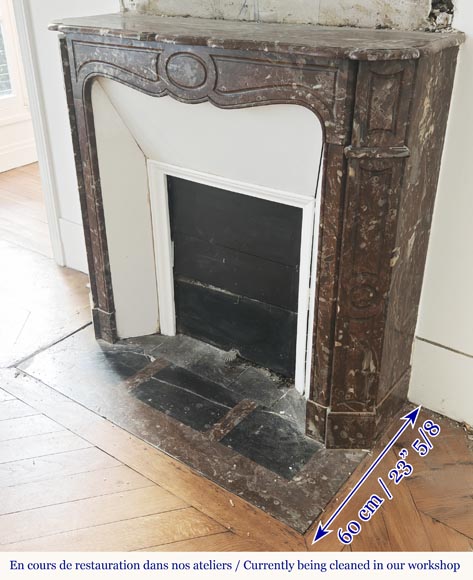 Louis XV style fireplace, Pompadour model, flat, in red marble from the North Louis XV style fireplace, Pompadour model, flat, in red marble from the North-4