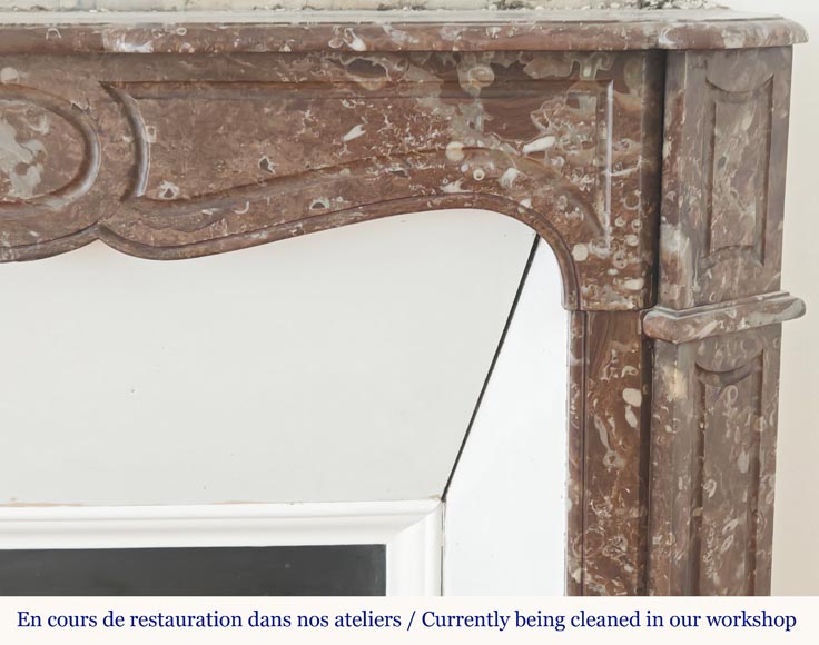 Louis XV style fireplace, Pompadour model, flat, in red marble from the North Louis XV style fireplace, Pompadour model, flat, in red marble from the North-5