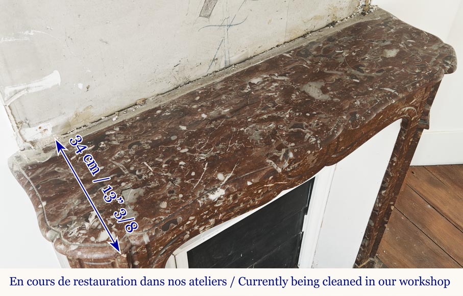 Louis XV style fireplace, Pompadour model, flat, in red marble from the North Louis XV style fireplace, Pompadour model, flat, in red marble from the North-8