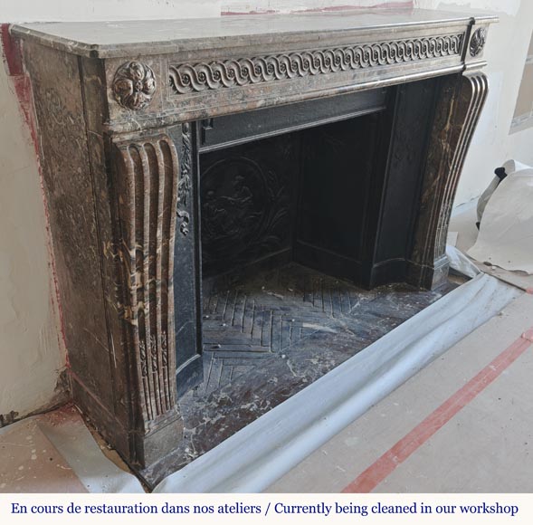 Louis XVI period fireplace, sculpted in Rouge Royal, decorated with a vitruvian frieze Louis XVI period fireplace, sculpted in Rouge Royal, decorated with a vitruvian frieze-2