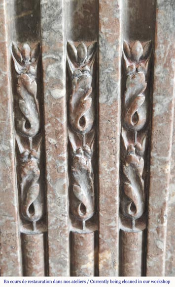 Louis XVI period fireplace, sculpted in Rouge Royal, decorated with a vitruvian frieze Louis XVI period fireplace, sculpted in Rouge Royal, decorated with a vitruvian frieze-5