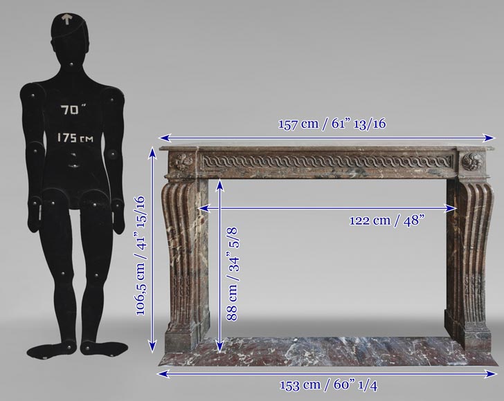 Louis XVI period fireplace, sculpted in Rouge Royal, decorated with a vitruvian frieze Louis XVI period fireplace, sculpted in Rouge Royal, decorated with a vitruvian frieze-10