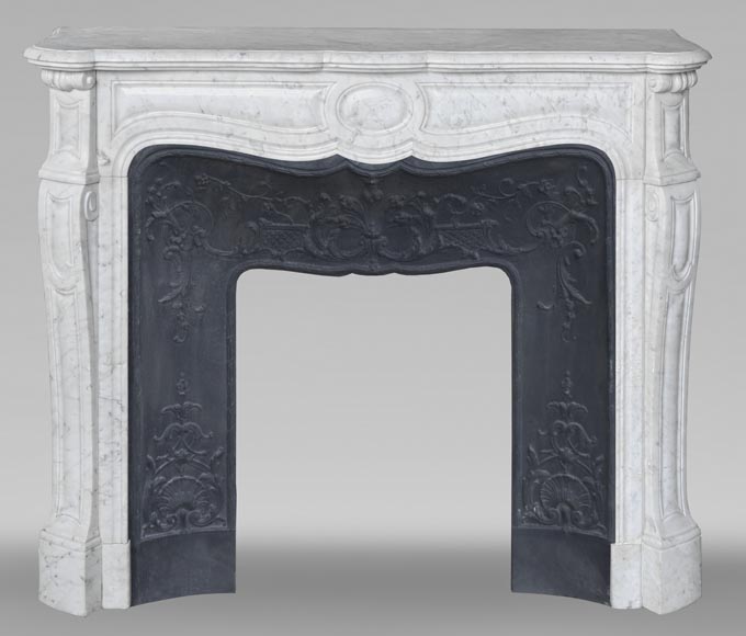 Louis XV style fireplace, Pompadour model, in Carrara marble Louis XV style fireplace, Pompadour model, in Carrara marble-0